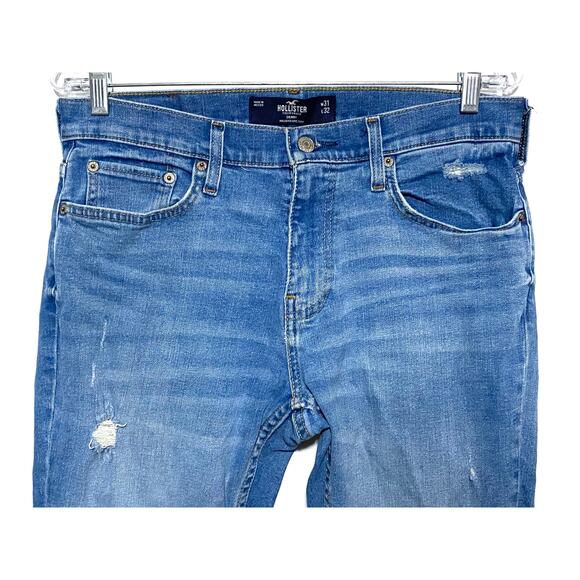 Hollister Jeans Skinny Epic Flex Mens 31 x 32 Light Wash Distressed Whiskered - Picture 2 of 12